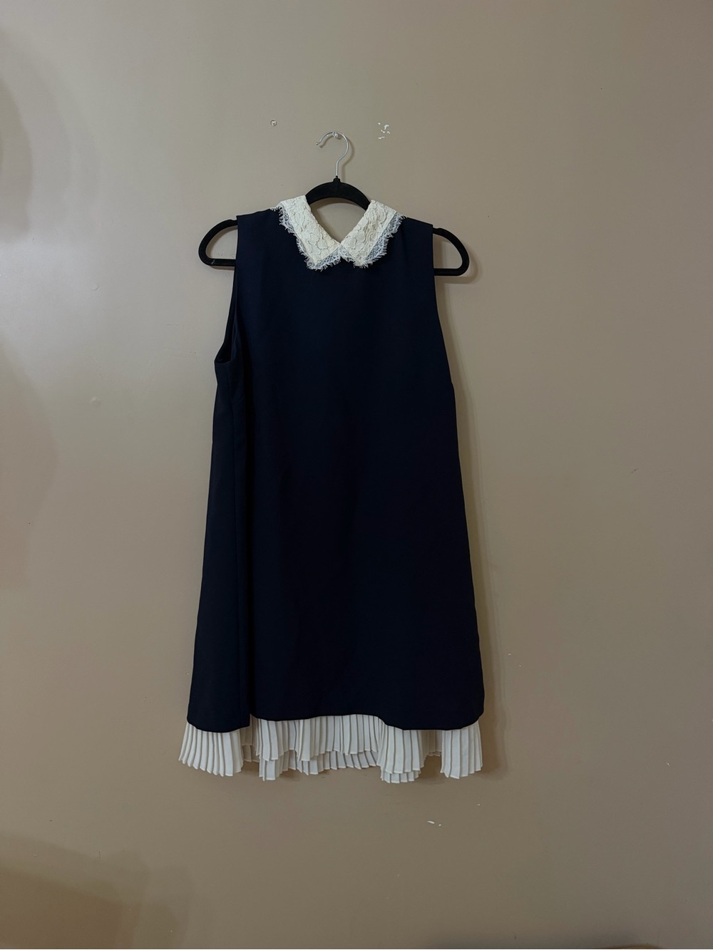 Nanette Lepore Navy Sleeveless Dress with White Lace Collar